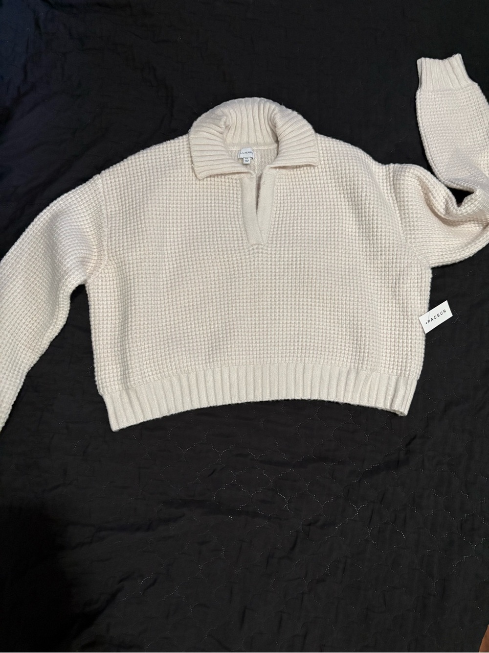 PacSun LA Hearts Cream Waffle Knit Collared Sweater